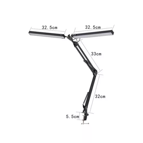 PLATINET Asztali lámpa 20W, 500Lm, flexibilis, LED, rajzasztali lámpa, dupla lámpatest, fekete