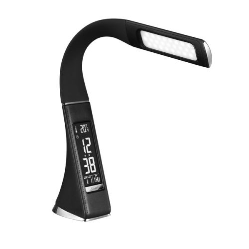 PLATINET Asztali lámpa 9W, rugalmas, hajlítható, LCD digitális naptárral, órával és hűmérővel, 5500K, 480Lm, fekete