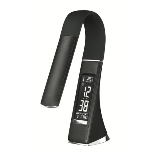 PLATINET Asztali lámpa 9W, rugalmas, hajlítható, LCD digitális naptárral, órával és hűmérővel, 5500K, 480Lm, fekete