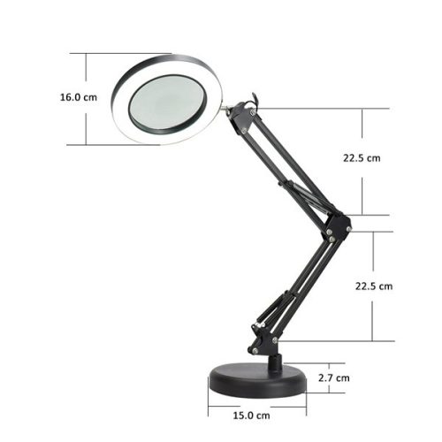PLATINET Asztali lámpa 10W, 500Lm, flexibilis, 48x LED, rajzasztali lámpa, 3x nagyítólencsével, fekete