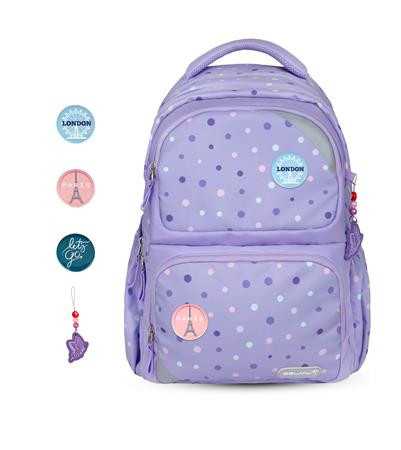 Iskolatáska, cipzáras, BELMIL "Maxi Pack Purple Dots", lila pöttyös