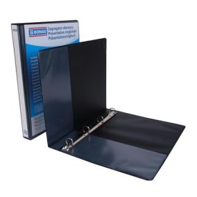   Gyűrűs könyv, panorámás, 4 gyűrű, D alakú, 44 mm, A4, PP, DONAU, fekete