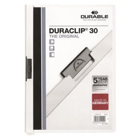 Gyorsfűző, klipes, A4, DURABLE "DURACLIP® 30", fehér   Gyorsfűző, klipes, A4, DURABLE "DURACLIP® 30", fehér