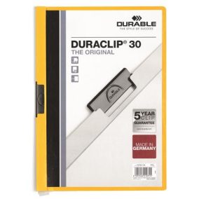 Gyorsfűző, klipes, A4, DURABLE "DURACLIP® 30", sárga   Gyorsfűző, klipes, A4, DURABLE "DURACLIP® 30", sárga