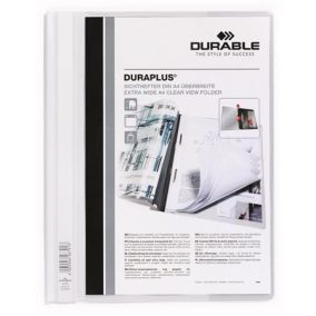 Gyorsfűző, A4, széles, panorámás, DURABLE "DURAPLUS®", fehér   Gyorsfűző, A4, széles, panorámás, DURABLE "DURAPLUS®", fehér