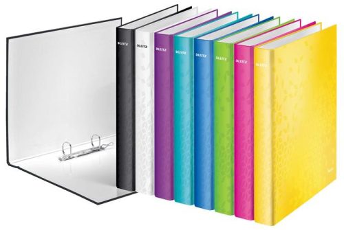 Gyűrűs könyv, 2 gyűrű, D alakú, 40 mm, A4 Maxi, karton, LEITZ "Wow", zöld