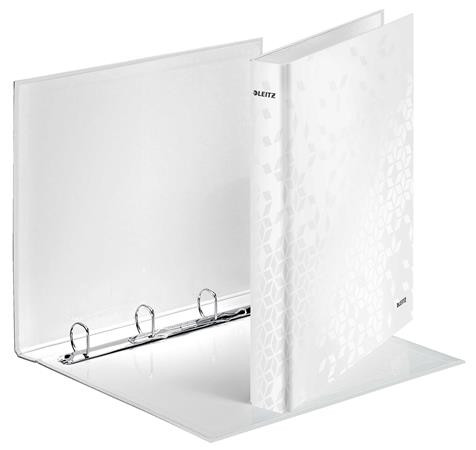 Gyűrűs könyv, 4 gyűrű, D alakú, 40 mm, A4 Maxi, karton, LEITZ "Wow", fehér