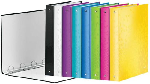 Gyűrűs könyv, 4 gyűrű, D alakú, 40 mm, A4 Maxi, karton, LEITZ "Wow", lila