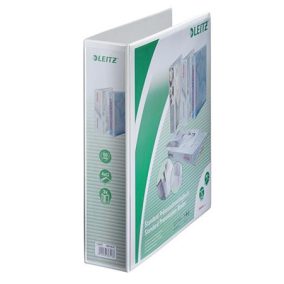   Gyűrűs könyv, panorámás, 4 gyűrű, D alakú, 77 mm, A4 Maxi, PP, LEITZ, fehér