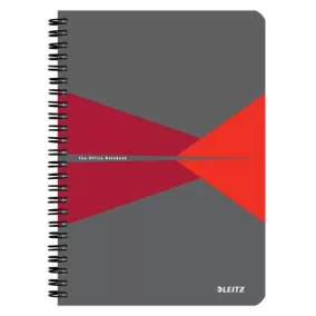   Spirálfüzet, A5, kockás, 90 lap, laminált karton borító, LEITZ "Office", szürke-piros