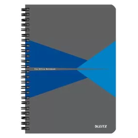   Spirálfüzet, A5, kockás, 90 lap, laminált karton borító, LEITZ "Office", szürke-kék
