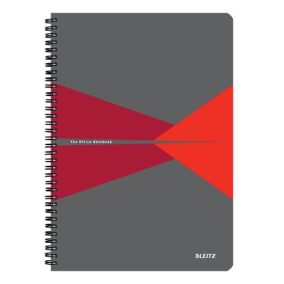   Spirálfüzet, A4, kockás, 90 lap, PP borító, LEITZ "Office", szürke-piros