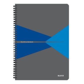   Spirálfüzet, A4, kockás, 90 lap, PP borító, LEITZ "Office", szürke-kék