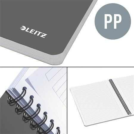 Spirálfüzet, A4, vonalas, 90 lap, PP borító, LEITZ "Office", szürke-kék