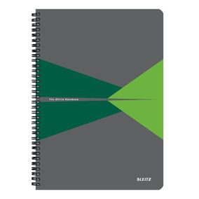   Spirálfüzet, A4, vonalas, 90 lap, PP borító, LEITZ "Office", szürke-zöld