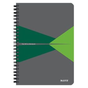 Spirálfüzet, A5, kockás, 90 lap, PP borító, LEITZ "Office", szürke-zöld   Spirálfüzet, A5, kockás, 90 lap, PP borító, LEITZ "Office", szürke-zöld
