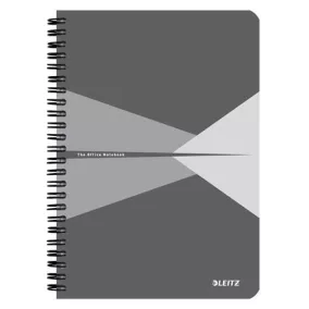   Spirálfüzet, A5, kockás, 90 lap, PP borító, LEITZ "Office", szürke