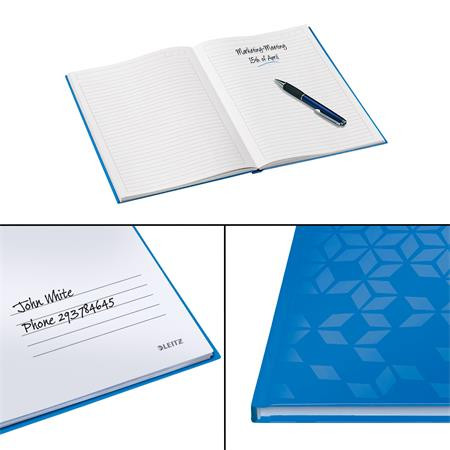 Beíró, A4, vonalas, 80 lap, keményfedeles, LEITZ "Wow", kék