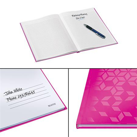 Beíró, A4, kockás, 80 lap, keményfedeles, LEITZ "Wow", rózsaszín