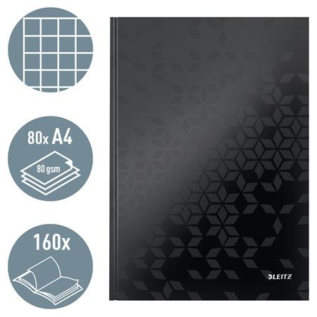 Beíró, A4, kockás, 80 lap, keményfedeles, LEITZ "Wow", fekete