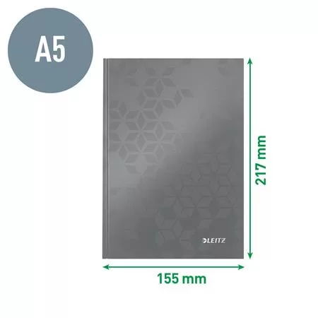 Beíró, A5, vonalas, 80 lap, keményfedeles, LEITZ "Wow", jégkék