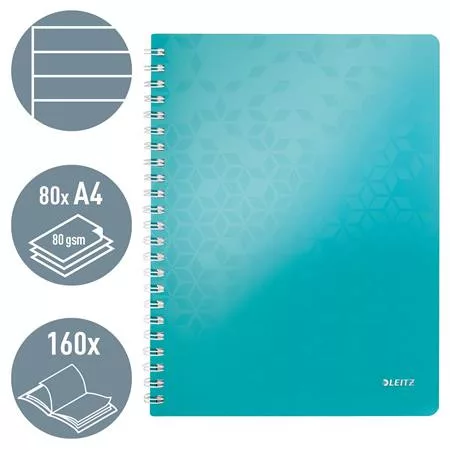 Spirálfüzet, A4, vonalas, 80 lap, LEITZ "Wow", jégkék