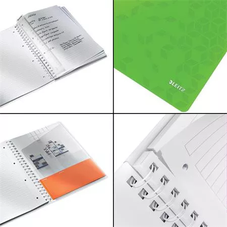 Spirálfüzet, A4, vonalas, 80 lap, LEITZ "Wow", zöld