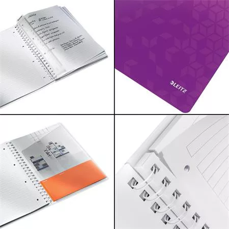 Spirálfüzet, A4, vonalas, 80 lap, LEITZ "Wow", lila