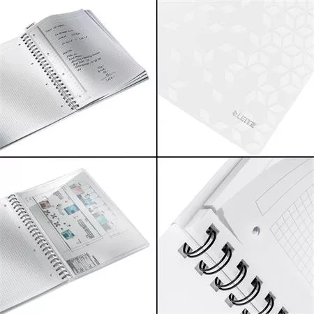 Spirálfüzet, A4, kockás, 80 lap, LEITZ "Wow", fehér