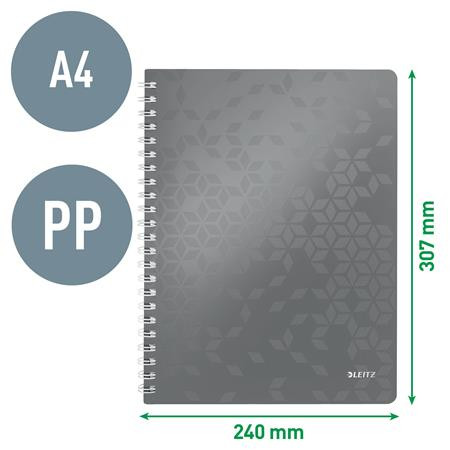 Spirálfüzet, A4, kockás, 80 lap, LEITZ "Wow", fehér