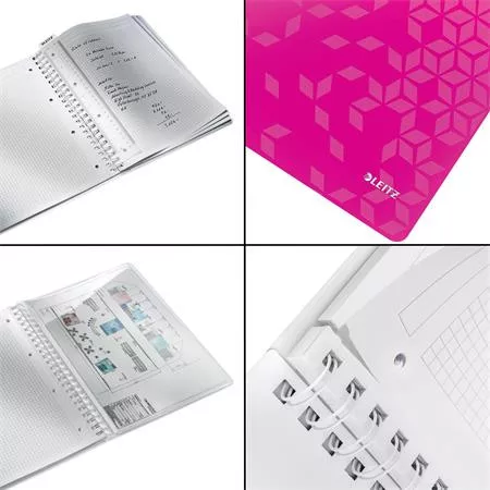 Spirálfüzet, A4, kockás, 80 lap, LEITZ "Wow", rózsaszín