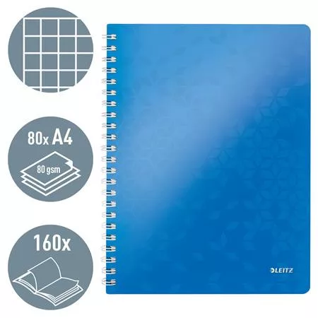 Spirálfüzet, A4, kockás, 80 lap, LEITZ "Wow", kék
