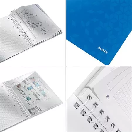 Spirálfüzet, A4, kockás, 80 lap, LEITZ "Wow", kék