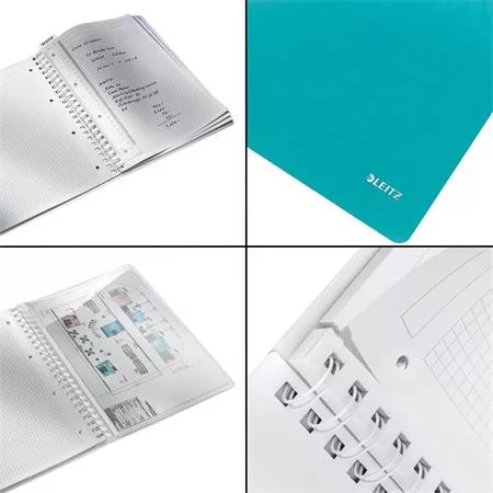 Spirálfüzet, A4, kockás, 80 lap, LEITZ "Wow", jégkék