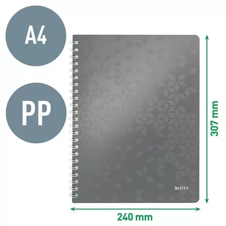 Spirálfüzet, A4, kockás, 80 lap, LEITZ "Wow", zöld