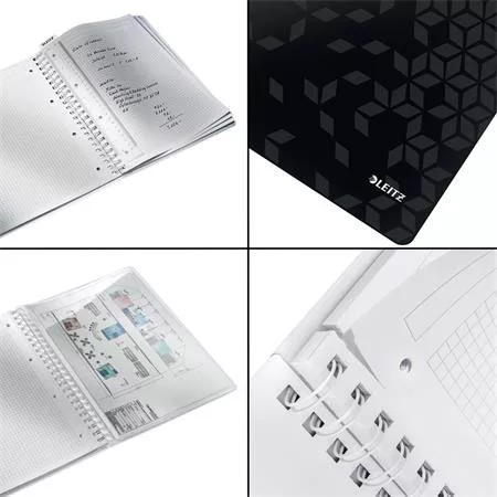 Spirálfüzet, A4, kockás, 80 lap, LEITZ "Wow", fekete