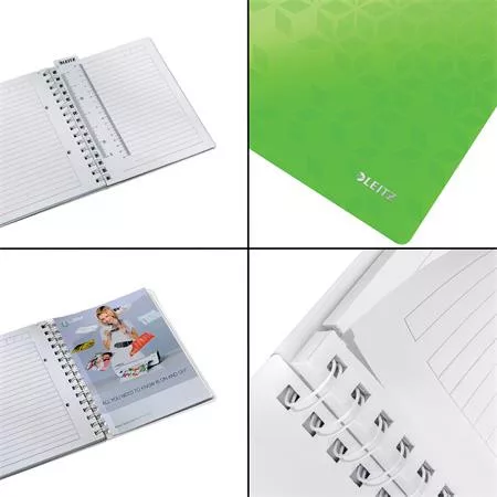 Spirálfüzet, A5, vonalas, 80 lap, LEITZ "Wow", zöld