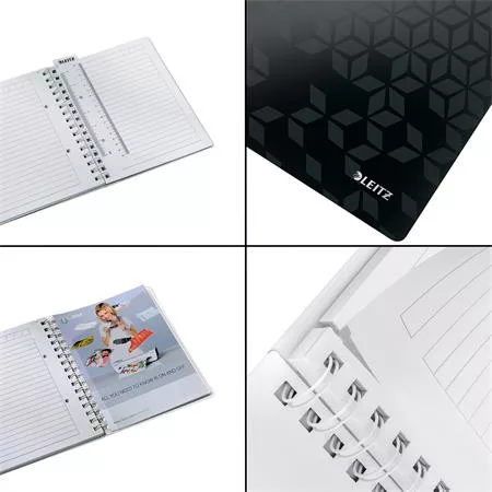 Spirálfüzet, A5, vonalas, 80 lap, LEITZ "Wow", fekete