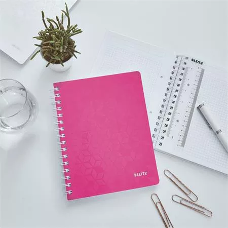 Spirálfüzet, A5, kockás, 80 lap, LEITZ "Wow", rózsaszín
