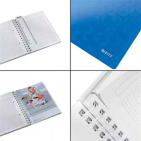 Spirálfüzet, A5, kockás, 80 lap, LEITZ "Wow", kék