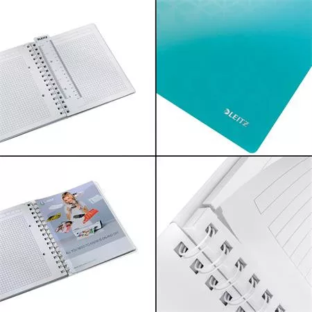 Spirálfüzet, A5, kockás, 80 lap, LEITZ "Wow", jégkék