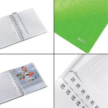 Spirálfüzet, A5, kockás, 80 lap, LEITZ "Wow", zöld