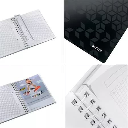 Spirálfüzet, A5, kockás, 80 lap, LEITZ "Wow", fekete