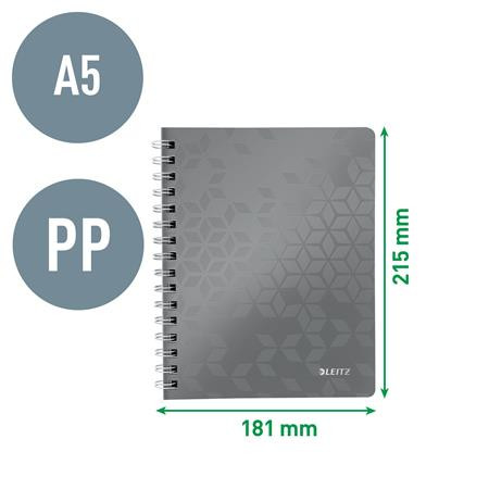 Spirálfüzet, A5, kockás, 80 lap, LEITZ "Wow", fekete