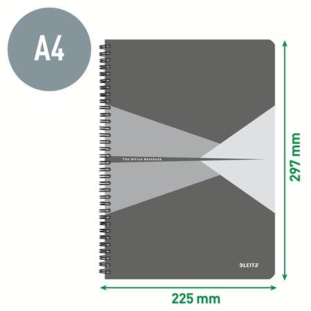 Spirálfüzet, A4, kockás, 90 lap, laminált karton borító, LEITZ "Office", szürke-kék