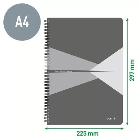 Spirálfüzet, A4, vonalas, 90 lap, laminált karton borító, LEITZ "Office", szürke