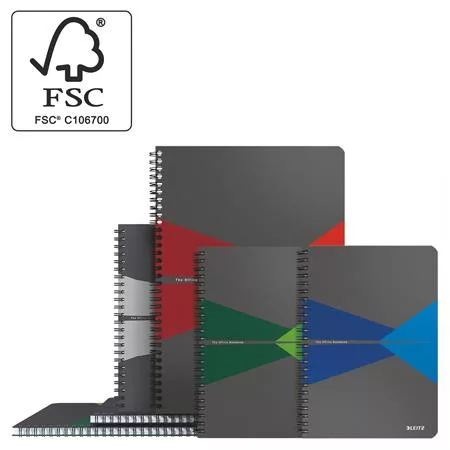 Spirálfüzet, A4, vonalas, 90 lap, laminált karton borító, LEITZ "Office", szürke