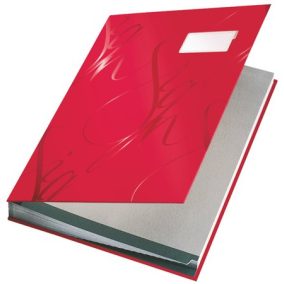 Aláírókönyv, A4, 18 részes, karton, LEITZ "Design", piros   Aláírókönyv, A4, 18 részes, karton, LEITZ "Design", piros