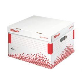 Archiválókonténer, M méret, újrahasznosított karton, ESSELTE "Speedbox", fehér   Archiválókonténer, M méret, újrahasznosított karton, ESSELTE "Speedbox", fehér