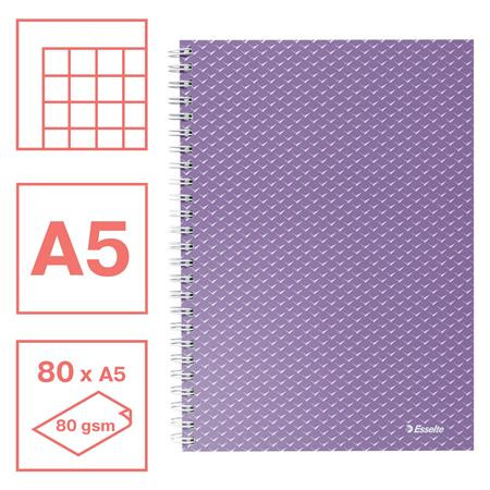 Spirálfüzet, A5, kockás, 80 lap, ESSELTE "Colour'Breeze", levendula